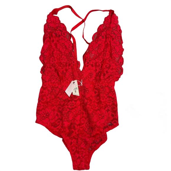 We Are HAH Comin' In HAHt Lace Bodysuit Coming Hot Siren Red - Size Small - $88 - Picture 2 of 10